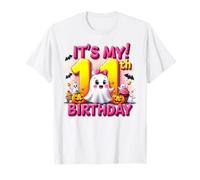 Kids Boo It's My 11th Birthday Girl Cute Ghost Halloween Maglietta
