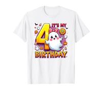 Kids Boo It's My 4th Birthday Girl Cute Ghost Halloween Maglietta