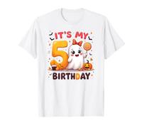 Kids Boo It's My 5th Birthday Girl Cute Ghost Halloween Maglietta