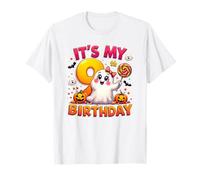 Kids Boo It's My 9th Birthday Girl Cute Ghost Halloween Maglietta