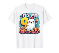 Kids Boo It's My 9th Birthday Girl Cute Ghost Halloween Maglietta