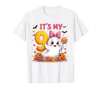 Kids Boo It's My 9th Birthday Girl Cute Ghost Halloween Maglietta
