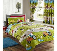 Kids Club Just Contempo - Set copripiumino per letto singolo, motivo: fattoria; maiale, cane, mucca, pecora, trattore