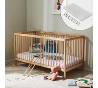 Kids Collective Lettino con materasso lettino 60x120 70x140 regolabile in altezza e pioli rimovibili, opzionale con cassetto | Legno di faggio naturale molto stabile Prodotto in Europa