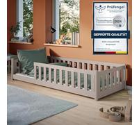 Kids Collective Lettino da terra 90x190 cm con sponda di protezione e rete a doghe Letto Montessori a sponde Lettino per bambini per ragazzi Letto singolo | cashmere Legno di pino massiccio