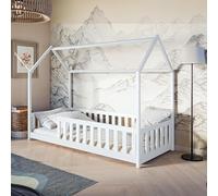 Kids Collective Lettino da terra per bambini 90 x 200 cm con protezione anticaduta e rete a doghe Lettino Montessori Letto singolo | Realizzato in pino bianco per ragazzi e ragazze