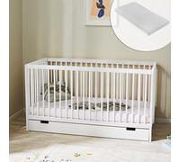 Kids Collective Lettino per bambini 60x120 regolabile in altezza e con pioli estraibili, con cassetto e materasso | legno di faggio bianco molto stabile Made in Europe | dalla nascita a 3 anni