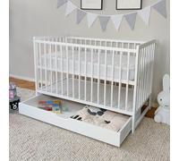 Kids Collective Lettino per neonati 60x120 con sponde Lettino che cresce con il bambino rete a doghe regolabile in altezza con sponde rimovibili & cassetto bianco Legno massello di pino