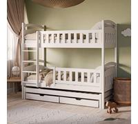 Kids Collective Letto a castello 90 x 200 cm con letto estraibile, due cassetti, rete a doghe, protezione anticaduta, trasformabile in tre letti singoli, in bianco Lettino per bambini