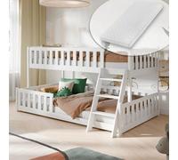 Kids Collective Letto a castello 90x200/120x200 per bambini e ragazzi con scala, sponda di sicurezza, reti e 2 materassi inclusi, bianco, ideale dai 4 ai 16 anni