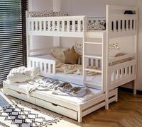 Kids Collective Letto a castello 90x200 con letto estraibile Letto a castello con 2 cassetti rete a doghe protezione anticaduta trasformabile in 3 letti singoli legno massello bianco dai 4 ai 18 anni
