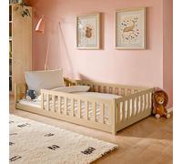 Kids Collective - Letto a pavimento per bambini, 120 x 200 cm, con protezione anti-caduta e rete a doghe Montessori, letto singolo, colore naturale, altre misure: 80 x 160 cm, 90 x 200 cm, 140 x 200