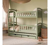 Kids Collective Letto a soppalco per bambini 90x200 cm con letto a castello estraibile, due cassetti, rete a doghe anticaduta trasformabili in tre letti singoli, colore verde oliva | da 4 a 18 anni
