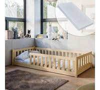 Kids Collective Letto a terra Montessori per bambini 80 x 180 cm con materasso, protezione anticaduta e rete a doghe naturale Altre misure 80 x 160 cm 90 x 200 cm 120 x 200 cm 140 x 200 cm