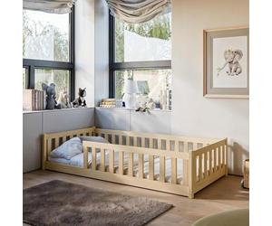 Kids Collective Letto a terra Montessori per bambini 90 x 190 cm con protezione anticaduta e rete a doghe Naturale Altre misure 80 x 160 cm 120 x 200 cm 140 x 200 cm