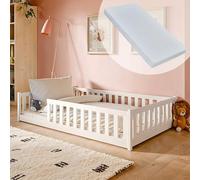 Kids Collective Letto Montessori a terra 120x200 cm, con materasso, protezione anticaduta, rete a doghe, bianco. Letto per bambini e ragazzi. Disponibile in altre misure: 80x160, 90x200, 140x200 cm