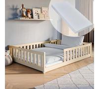 Kids Collective Letto per bambini, 140 x 200 cm, con materasso, protezione contro le cadute e rete a doghe Montessori, colore naturale, altre misure, 80 x 160 cm, 90 x 200 cm, 120 x 200 cm