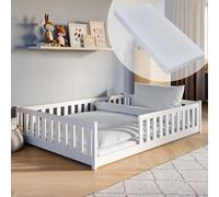Kids Collective Letto per bambini, 140 x 200 cm, con materasso, protezione contro le cadute e rete a doghe Montessori, letto singolo, bianco, altre misure, 80 x 160 cm, 90 x 200 cm, 120 x 200 cm
