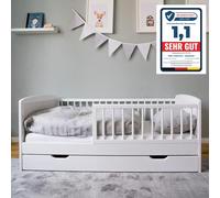 Kids Collective Letto per bambini 70 x 140 cm con cassetto, rete a doghe e protezione anticaduta in bianco, con box letto, prodotto in Europa Letto junior fino a 6 anni
