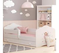 Kids Collective Letto per bambini 70x140cm con materasso e cassettiera a doghe e sponde di sicurezza Lettino per ragazzi Letto singolo completo in bianco | dalla nascita a 6 anni