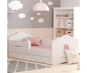Kids Collective Letto per bambini 70x140cm con materasso e cassettiera a doghe e sponde di sicurezza Lettino per ragazzi Letto singolo completo in bianco | dalla nascita a 6 anni