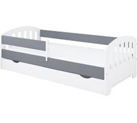 Kids Collective Letto per bambini 80x160 | 80x180 | 90x200 cm con materasso, cassetto, sponda di protezione e rete a doghe in grigio 80x180 cm Letto per bambine e bambini | dai 3 ai 12 anni