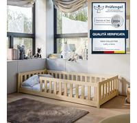 Kids Collective Letto per Bambini 90 x 200 cm con Protezione Anticaduta, Materasso e Rete a Doghe - Letto Montessori Naturale - Altre Misure 80 x 160 cm, 120 x 200 cm, 140 x 200 cm