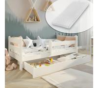 Kids Collective Letto per bambini 90x200 cm Letto per bambini Letto per ragazzi Letto junior | Con sponda di sicurezza, cassetto e materasso | Set completo | 90×200 cm da 4 a 18 anni | Bianco