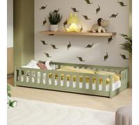 Kids Collective Letto per Bambini con Protezione anticaduta e Rete a doghe Montessori - Letto Singolo - 80 x 180 cm - Verde Oliva