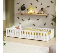 Kids Collective Letto per Bambini con Protezione anticaduta - Rete a doghe e Materasso Montessori - Letto Singolo - 80 x 160 cm - Verde Oliva