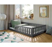 Kids Collective Letto per bambini letto a terra 120x200 cm con protezione anticaduta e rete a doghe Montessori per bambini per ragazzi singolo | Grafite