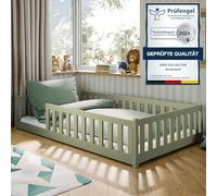 Kids Collective Letto per bambini Letto a terra 120x200 cm con sponde di sicurezza e rete a doghe Lettino per bambini | oliva