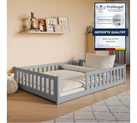 Kids Collective Letto per bambini letto a terra 140x200 cm con protezione anticaduta e rete a doghe Letto Montessori per bambini letto per ragazzi singolo | Grigio cenere
