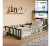 Kids Collective Letto per bambini Letto a terra 140x200 cm con sponde di sicurezza e rete a doghe Lettino per bambini | oliva