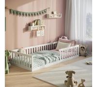 Kids Collective Letto per bambini Letto da terra 120x200 cm con protezione anticaduta e rete a doghe Letto Montessori Letto per bambini Bianco Altre misure 90x200 cm 140x200 cm