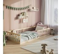 Kids Collective Letto per bambini Letto da terra 140 x 200 cm con protezione anticaduta e rete a doghe Letto Montessori Letto per bambini Naturale Altre misure 90 x 200 cm 140 x 200 cm