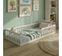 Kids Collective Letto per bambini Letto da terra 90x200 cm con protezione anticaduta e rete a doghe Lettino Montessori Bianco Altre misure 120x200 cm 140x200 cm