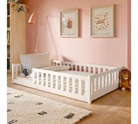Kids Collective Montessori Letto a terra per bambini 120 x 200 cm con protezione anticaduta e rete a doghe Bianco Altre misure 80 x 160 cm 90 x 200 cm 140 x 200 cm