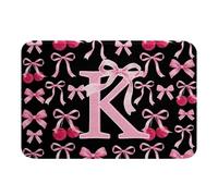 Kids Coquette - Tappeti da bagno con fiocco rosa e nero, 40,6 x 61 cm, accessori da bagno personalizzati con iniziale K, accessori per il bagno per ragazzi e ragazze, decorazione per camera da letto