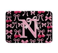 Kids Coquette - Tappeti da bagno con fiocco rosa e nero, 50 x 81 cm, accessori da bagno personalizzati con iniziale N, accessori per il bagno per ragazzi e ragazze, decorazione per camera da letto con