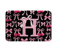 Kids Coquette - Tappeti da bagno con fiocco rosa e nero, 50 x 81 cm, accessori da bagno personalizzati con iniziale H, accessori per il bagno per ragazzi ragazze adolescenti decorazione camera da
