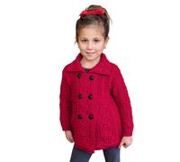 Kids Double Breasted Aran Garnet Red Cardigan