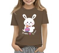 Kids Easter Bunny T Shirt with Colorful Eggs and Floral Design Soft T Shirt for Girls Comfort and Stylish Shirt Girls 62, marrone, 3-4 Jahre