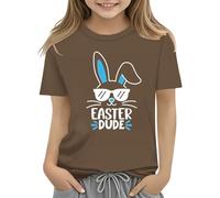 Kids Easter Bunny T Shirt with Colorful Eggs and Floral Design Soft T Shirt for Girls Comfortable and Stylish Damen Schwarz Elegant, marrone, 6-7 Jahre
