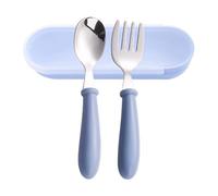 Kids Fork Spoon Set with Case - Stainless Steel Utensils for Safe Eating for School Lunch Travel Dining | Dishwasher Safe Compact Cutlery Kit for Toddlered Children Picnic Camping Home Use
