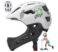 Kids Full Face Helmet, Adjustable Shock Proof Kids Bike Helmet with Tail Light Detachable Breathable Protective Gear with Chin Guard for Skateboard, Scooter, White