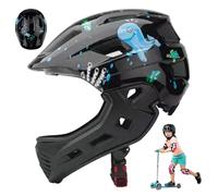 Kids Full Face Helmet, Adjustable Shock Proof Kids Bike Helmet with Tail Light Detachable Breathable Protective Gear with Chin Guard for Skateboard, Scooter, Black