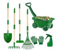Kids Gardening Tools Set - Garden Game Playset With Rake Shovel Hoe Leaf Rake Wheelbarrow Gloves And Spray Bottle | Wood Gardening Tools For Kids | For Children Boys Girls Backyard Beach Easter