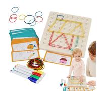 Kids Geoboard Puzzle - Wooden Shape Learning Board With Elastic Bands And Pattern Cards | Early Educational STEM Toy For Preschool Classroom, Home Learning, Travel And Party Play