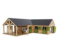 Kids Globe- Cortile per Cavalli in Legno, Scala 1:24, Colore Naturale, con Porte mobili, finestre e cancelli, Neutro, 3 BOXEN, 610211